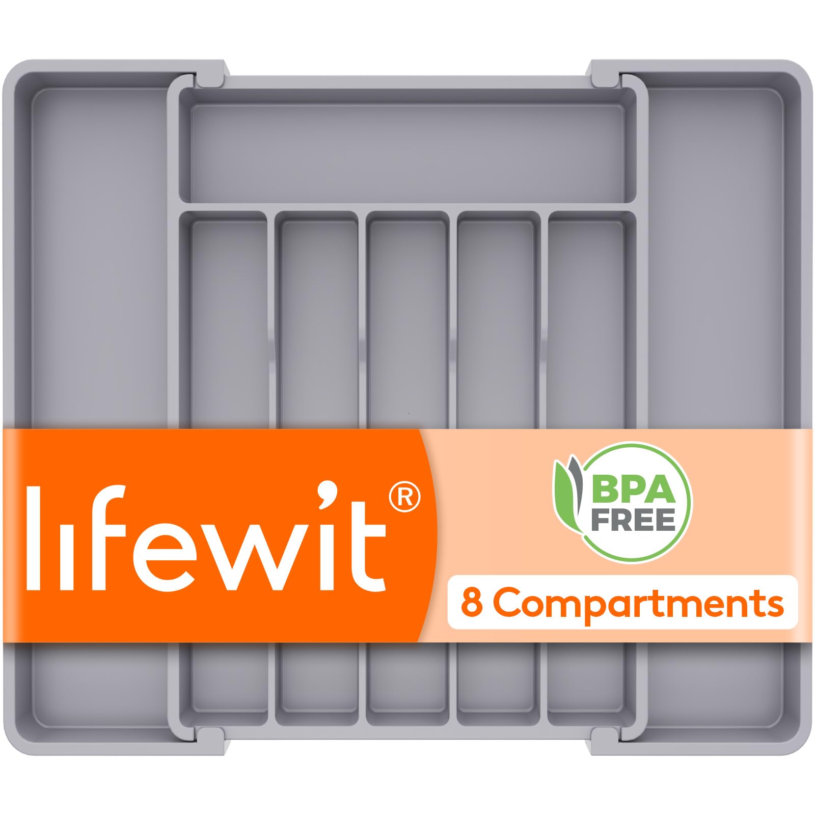 Lifewit Silverware Drawer Organizer, Expandable Utensil Tray for Kitchen, BPA Free Flatware and Cutlery Holder, Adjustable Plastic Storage for Spoons Forks Knives, 8.5-14 x 12", Black