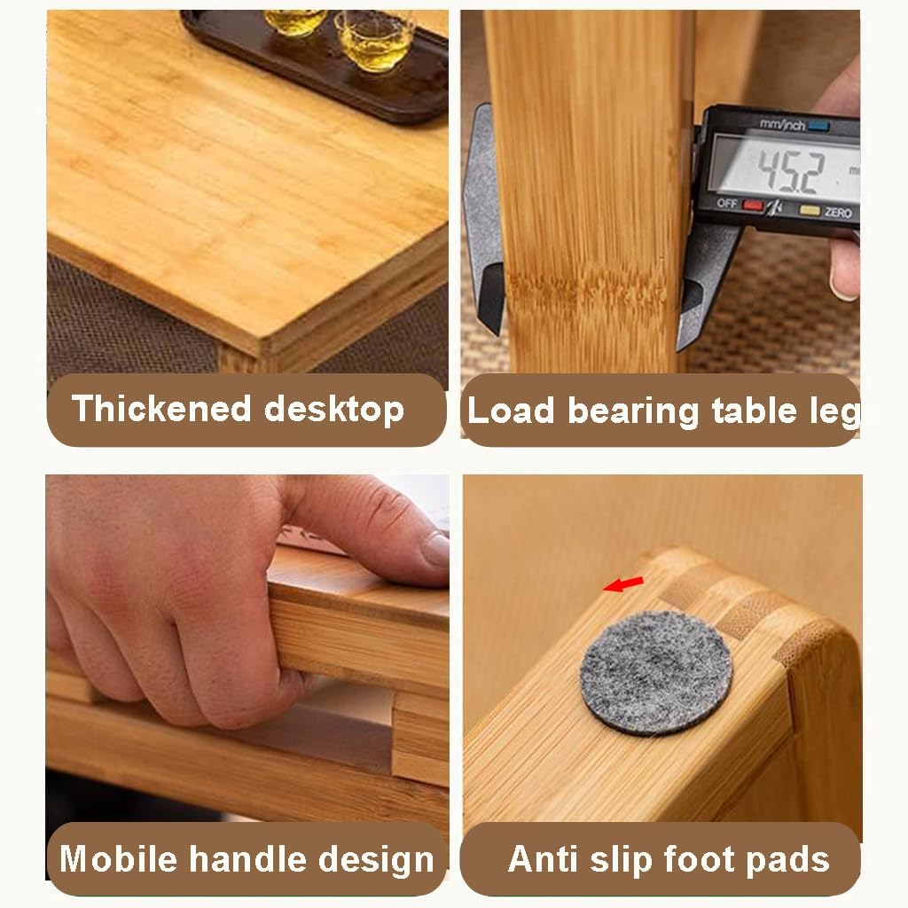 Foldable Low Table Bamboo Japanese-Style Coffee Table Square Tea Table Household Kang Small Dining Table Kids Art Meditation Table, for Tatami Bedroom Bay Window (Size:23.6 * 23.6 * 10.2in)