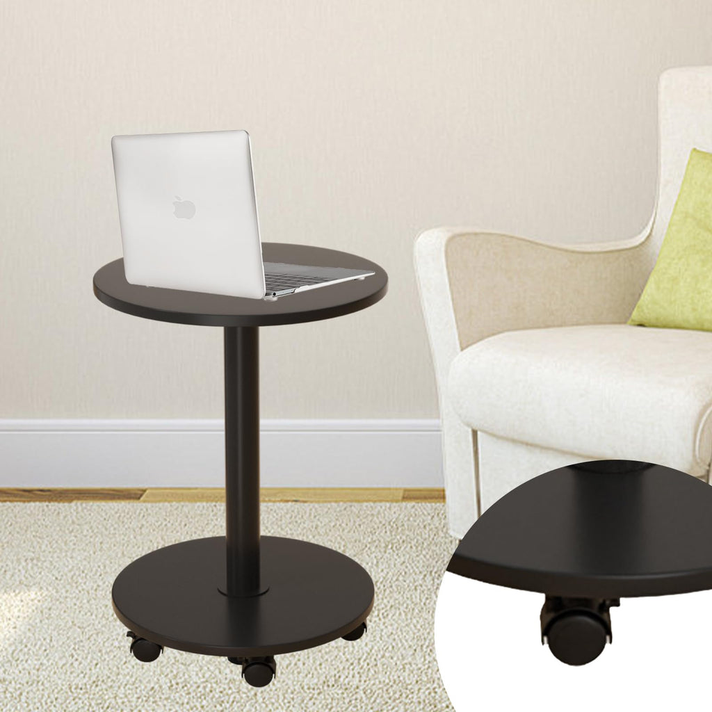 Pedestal Side Table Round with Wheel, Rotating Couch Tables That Slide Under, Small Side Table for Living Room and Bedroom Sofas, Beds, Mini Coffee Tables, (H) 22.4 *(W) 11.8 (Assembly Required)