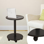 Pedestal Side Table Round with Wheel, Rotating Couch Tables That Slide Under, Small Side Table for Living Room and Bedroom Sofas, Beds, Mini Coffee Tables, (H) 22.4 *(W) 11.8 (Assembly Required)