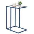 C Table Side End Table, Small C Shaped Table for Sofa,Glass Couch Sofa Tray Snack Table for Living Room, Bedroom,TV Tray Table for Small Space,Accent Coffee Table,Nightstand with Metal Frame(Yellow)
