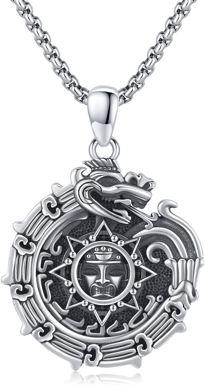 Sterling Silver Aztec Ouroboros Necklace Poseidon Necklace Nail Skull Necklace Eye of Horus Necklace Vintage Jewelry for Men Eboy