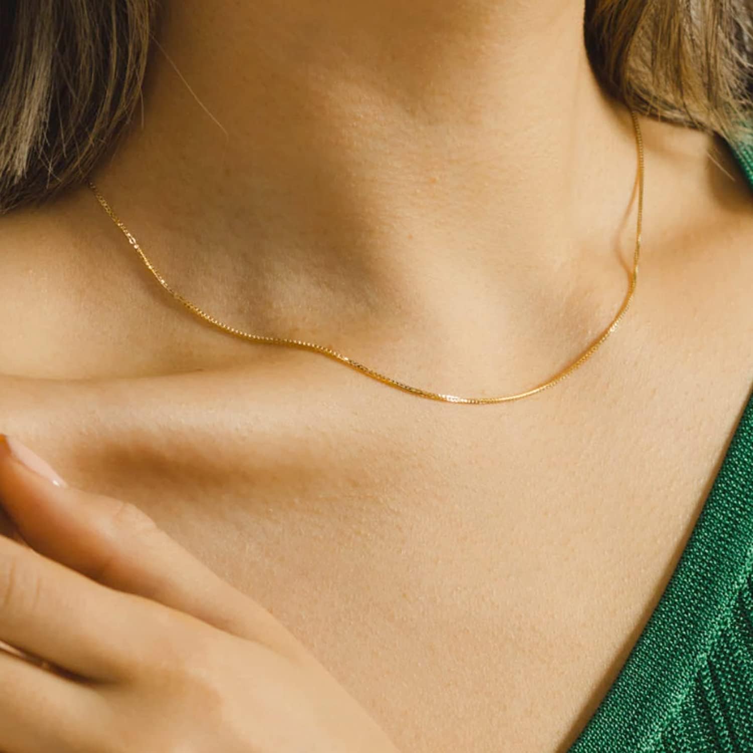 Colar de Corrente Caixa Espelhada de Ouro Maciço Real 10k da Jewelry Affairs, 0,6mm (20 Polegadas, Ouro Amarelo)