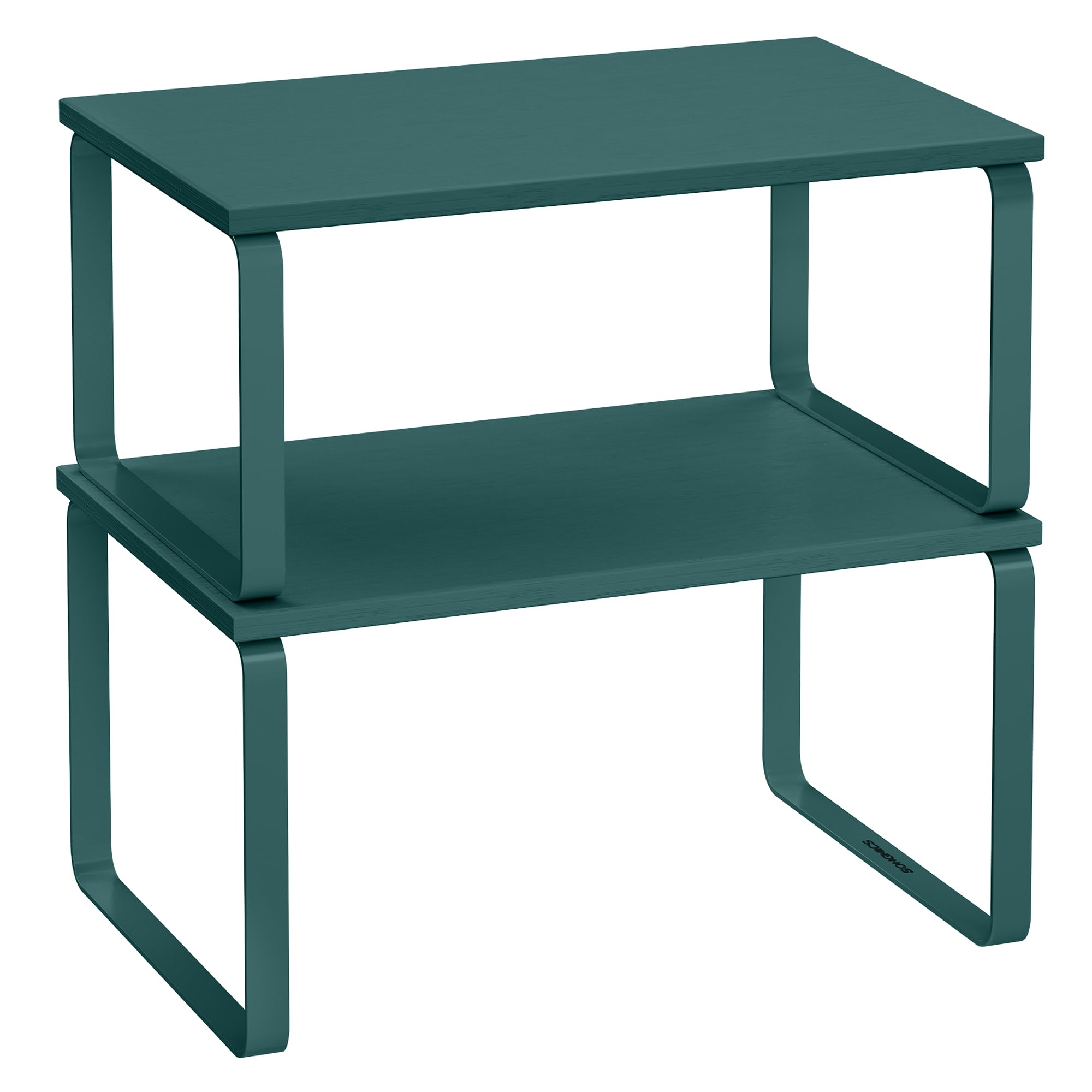 SONGMICS Cabinet Organizer Shelf, Set of 2 Kitchen Counter Shelves, Kitchen Storage, Spice Rack, Stackable, Expandable, Metal and Engineered Wood, Cloud White and Snow White UKCS025W01