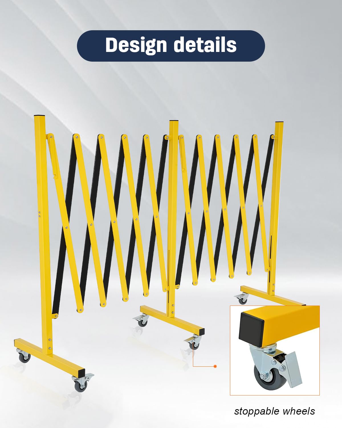 FAHKNS Industrial Expandable Barricade with Wheels 16.4 Feet Long Retractable Metal Traffic Gate Portable Security Barrier for Construction Site Elevator Outdoor Road Yellow Black