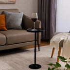 Tall Side Table, Small Round Side Tables, Drink Stand Pedestal Side Table, Accent Martini Coffee Tables, Corner Sofa Bedside End Table for Small Space, Living Room, Bedroom, Black