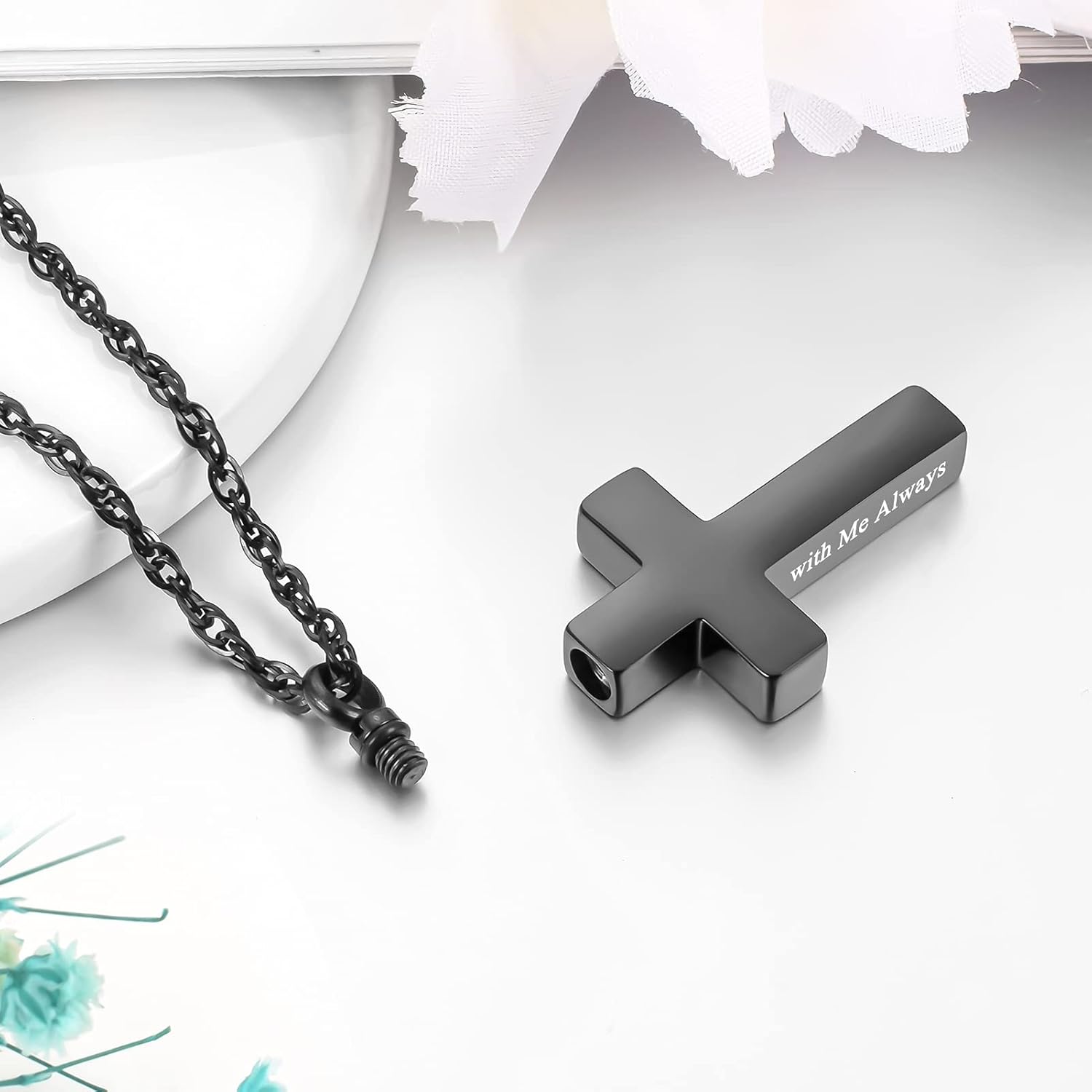 Cremation Cross Necklace for Ashes Stainless Steel Cross Urn Pendant Ashes Holder Memorial Jewelry-With Me Always