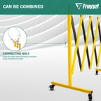 Industrial Expandable Metal Barricade 17 Feet, Yellow and Black Mobile Safety Barrier Gate, Retractable Traffic Fence with Casters, Folding Expandable Barricade for Road Construction, Garage