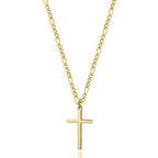 14K Gold Filled Cross Necklace for Men Figaro Chain Stainless Steel Plain Polished Cross Pendant Necklace Simple Faith Jewelry Gift for Women