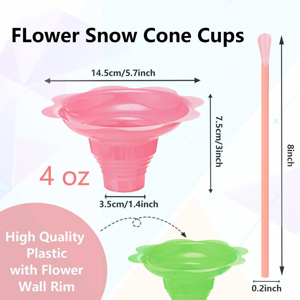 Adodotoe Snow Cone Cups, 100 pcs Shaved Ice Cups and 100 pcs Spoon Straws Snow Cone Bowls Ice Cream Bowls Flower Drip Cups for Birthday Party Summer Cookout,4 oz…