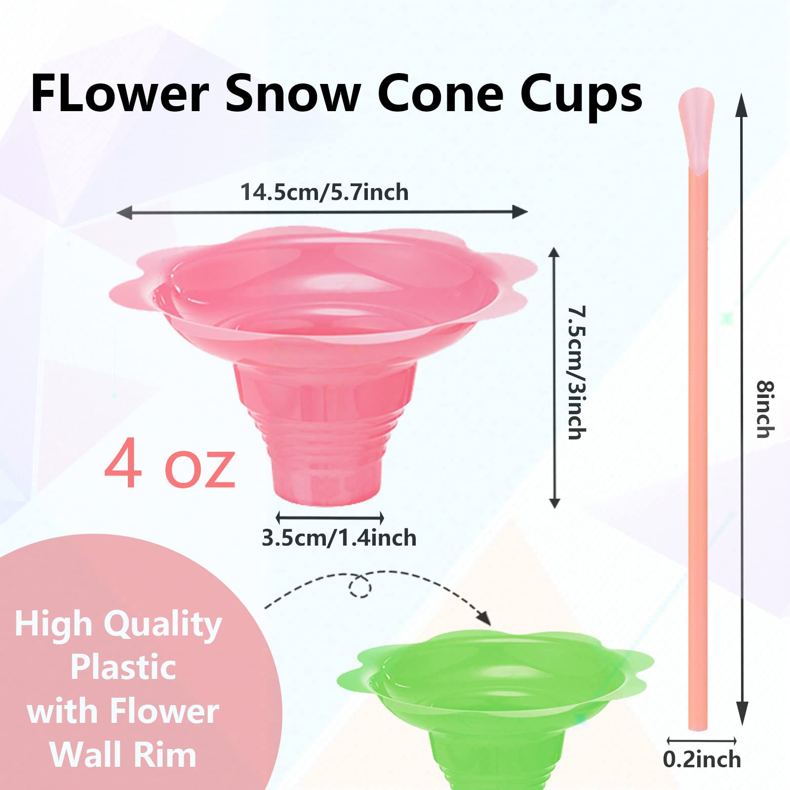 Adodotoe Snow Cone Cups, 100 pcs Shaved Ice Cups and 100 pcs Spoon Straws Snow Cone Bowls Ice Cream Bowls Flower Drip Cups for Birthday Party Summer Cookout,4 oz…
