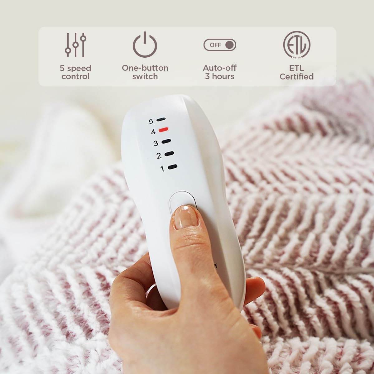 Opvarmet tæppe 50" x 60" - Opvarmet tæppe med 5 varmeniveauer og 3 timers automatisk slukning, maskinvaskbar, ETL &amp; FCC-certificering, overvarmebeskyttelse (Racoon) 