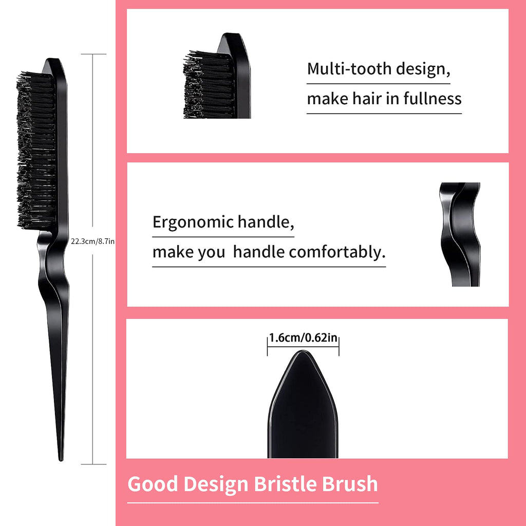 3 Pieces Comb Set for Teasing, Edge & Back Brushing - Rat Tail & Edge Combs for Styling Women's Hair (Black) - Grand Goldman