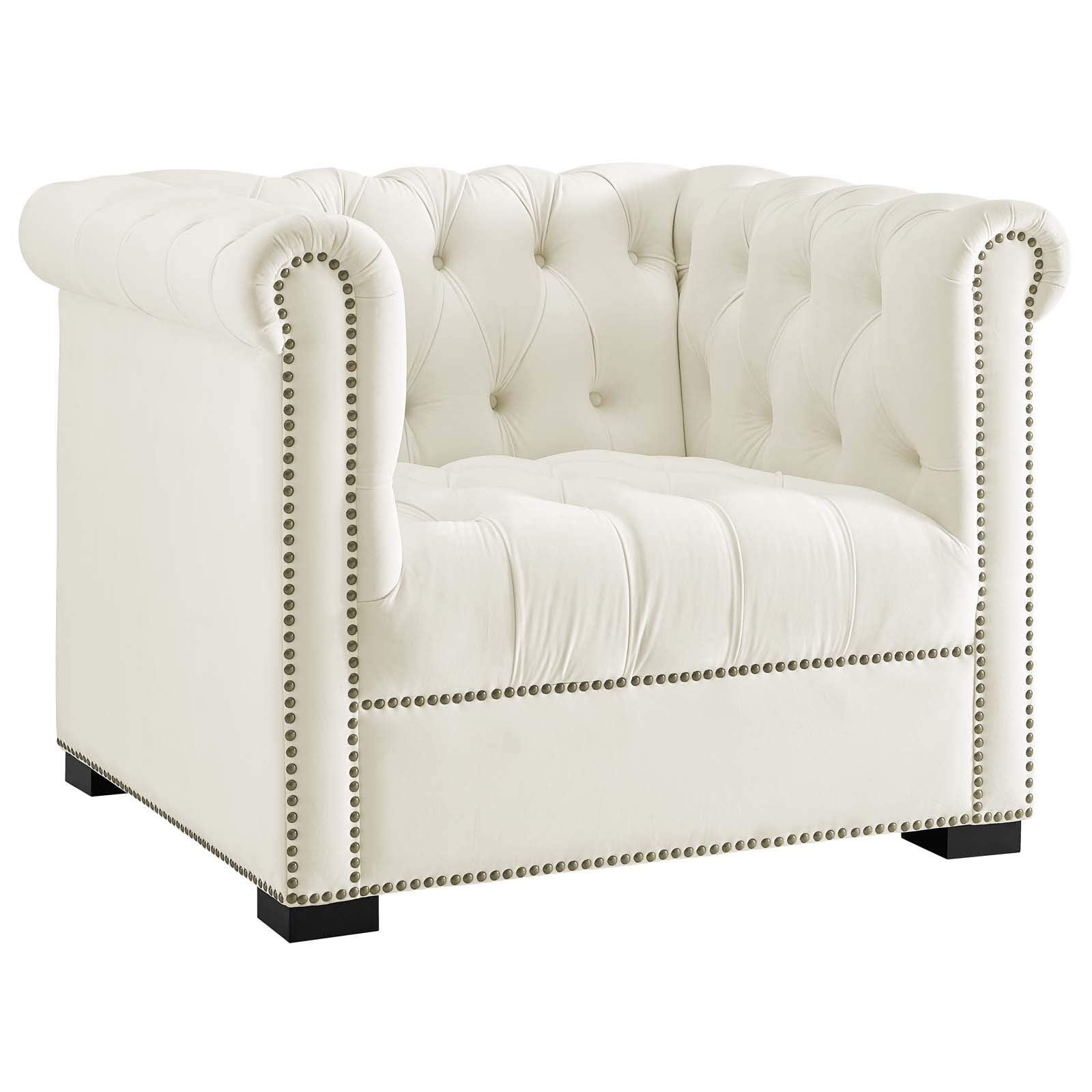 Modway Heritage Tufted Performance Velvet Upholstered Chesterfield Sofa with Nailhead Trim in Ivory