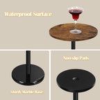 Round Side Table Set of 2 Small Drink Pedestal Accent End Coffee Cocktail Table with Marble Base for Small Spaces Living Room Sofa Outdoor Brown and Black