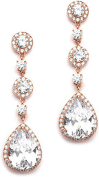 Mariell Pierced or Clip-On Silver, Gold or Rose Gold CZ Dangle Drop Earrings for Women, Brides, Wedding