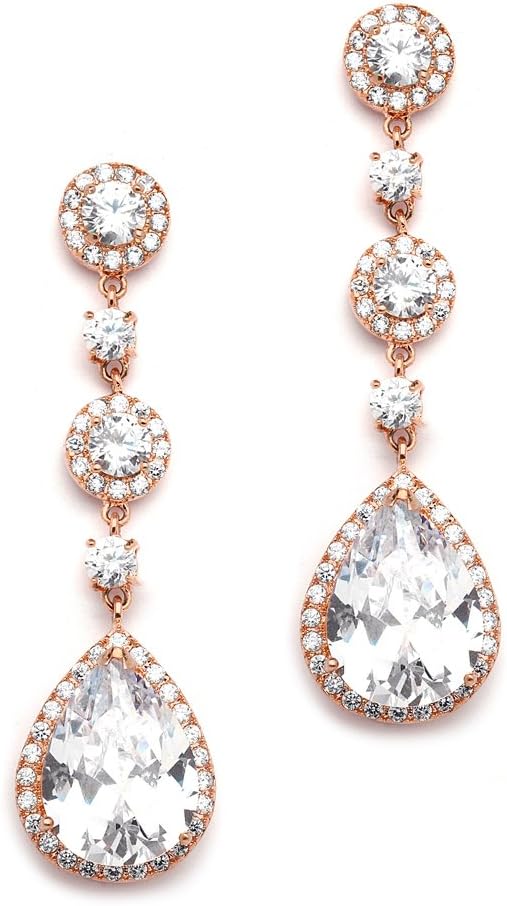Mariell Pierced or Clip-On Silver, Gold or Rose Gold CZ Dangle Drop Earrings for Women, Brides, Wedding