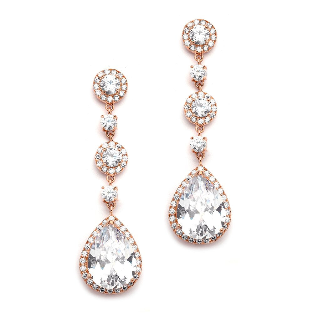 Mariell Pierced or Clip-On Silver, Gold or Rose Gold CZ Dangle Drop Earrings for Women, Brides, Wedding