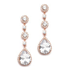 Mariell Pierced or Clip-On Silver, Gold or Rose Gold CZ Dangle Drop Earrings for Women, Brides, Wedding