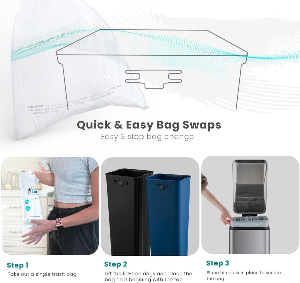 Home Zone Living 13 Gallon Slim Kitchen Trash Can with Dual Compartments for Trash and Recycling, Soft Close Lid, Step Pedal, Stainless Steel, Silver, Gen 1