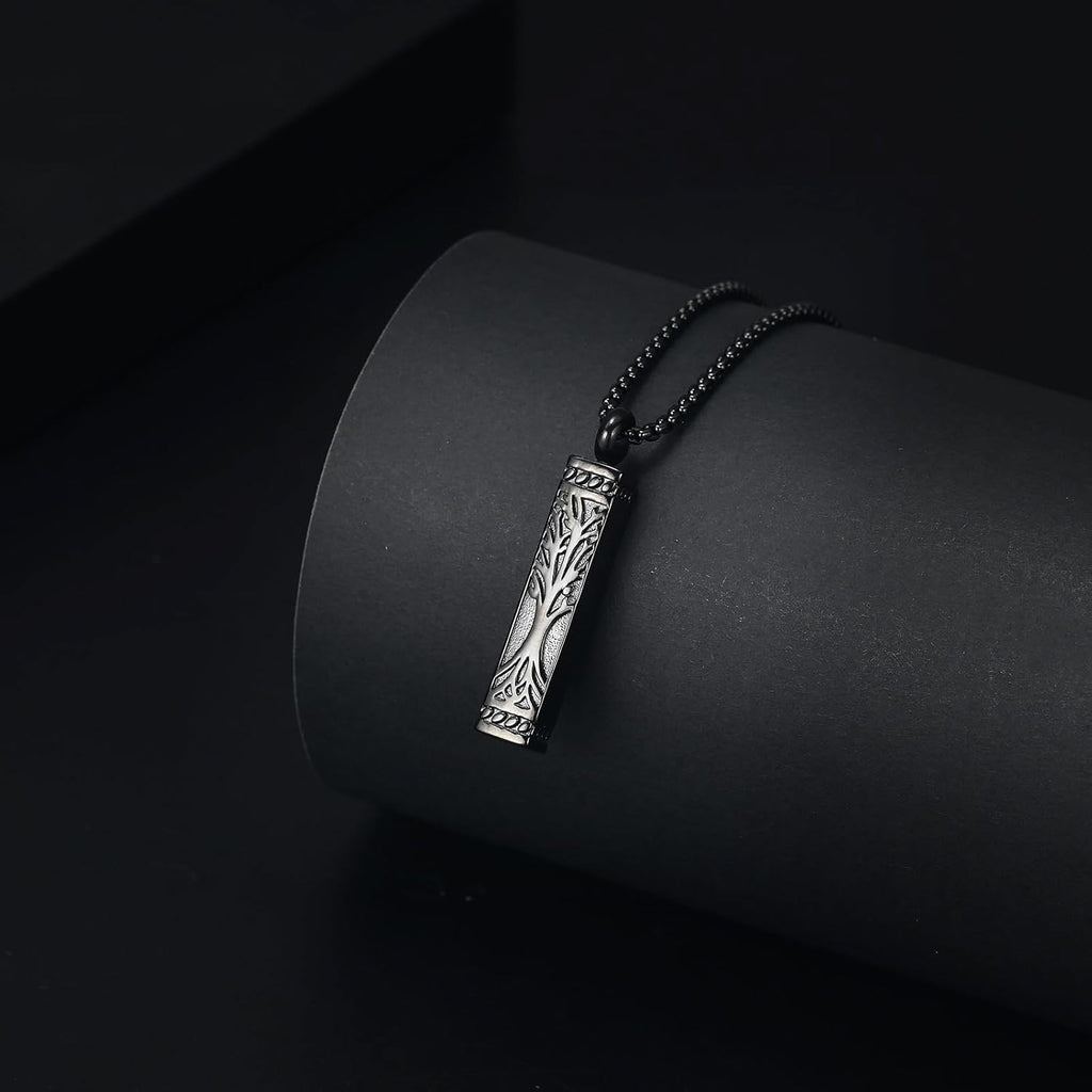 Imrsanl Tree of Life Urn Necklace for Men Women Bar Cremation Jewelry for Ashes Keepsake Ashes Necklace Pendent