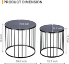 LEWIS&WAYNE Outdoor Side Table Set of 2, Metal Circle Accent End Tables for Balcony Backyard Garden Indoor Living Room, Durable Black Nesting Coffee Tables, 20”+16” Dia
