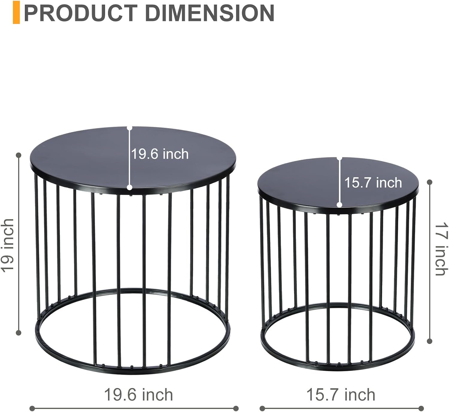 LEWIS&WAYNE Outdoor Side Table Set of 2, Metal Circle Accent End Tables for Balcony Backyard Garden Indoor Living Room, Durable Black Nesting Coffee Tables, 20”+16” Dia