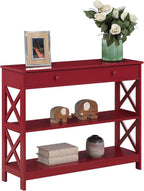 Convenience Concepts Oxford 1 Drawer Console Table with Shelves, Cranberry Red