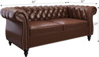 2 Piece Living Room Set, Chesterfield Leather Sofa Couch Chair with Scroll Arms and Nailhead for Living Room, Office (Dark Brown)