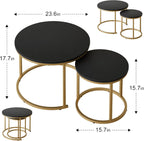 VILAWLENCE Coffee Table Nesting Set of 2 Round End Table Accent Side Stacking Tables Black Wood with Sturdy Metal Frame, Modern Living Room Table Sets Industrial Nightstand