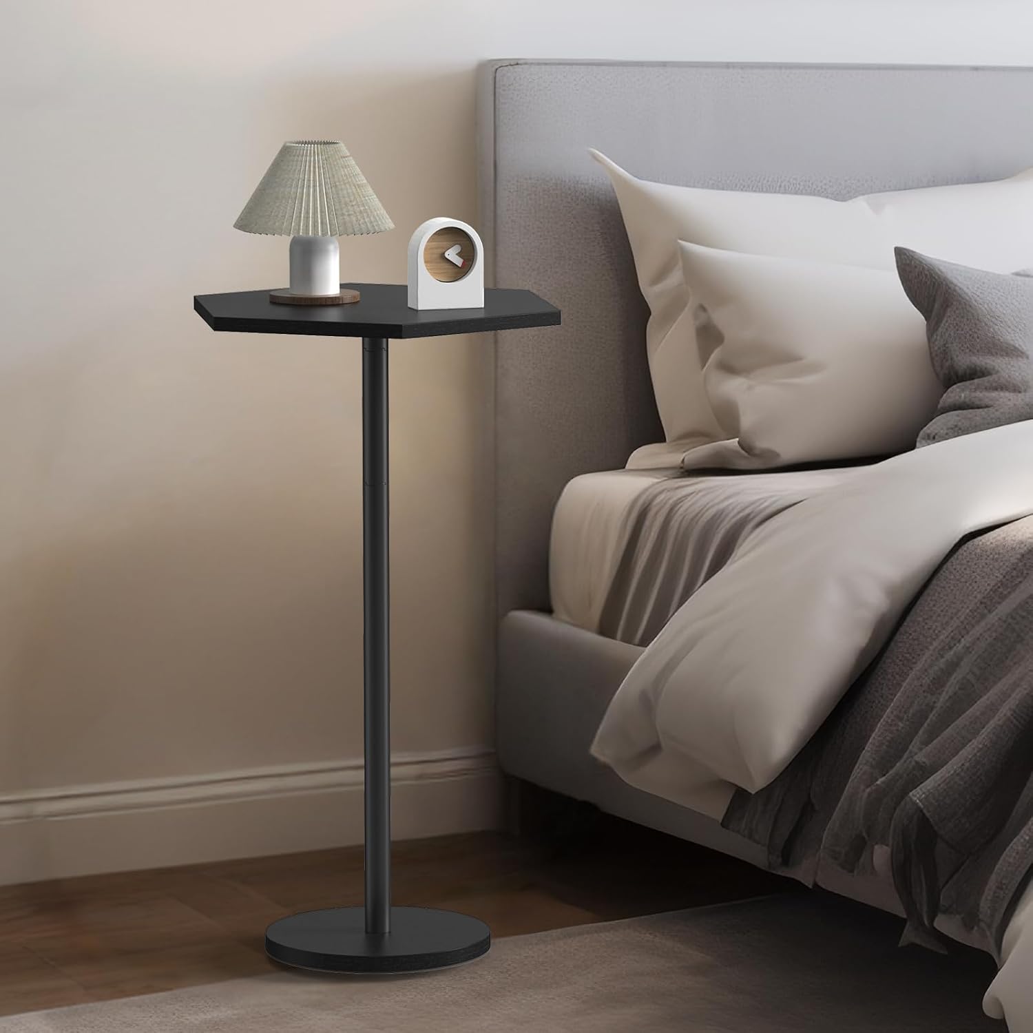 Drink Tables for Small Spaces, Black Pedestal Side Table for Couch, Modern Cocktail Martini Table, Hexagon Small Pedestal Coffee End Table for Living Room Bedroom Patio