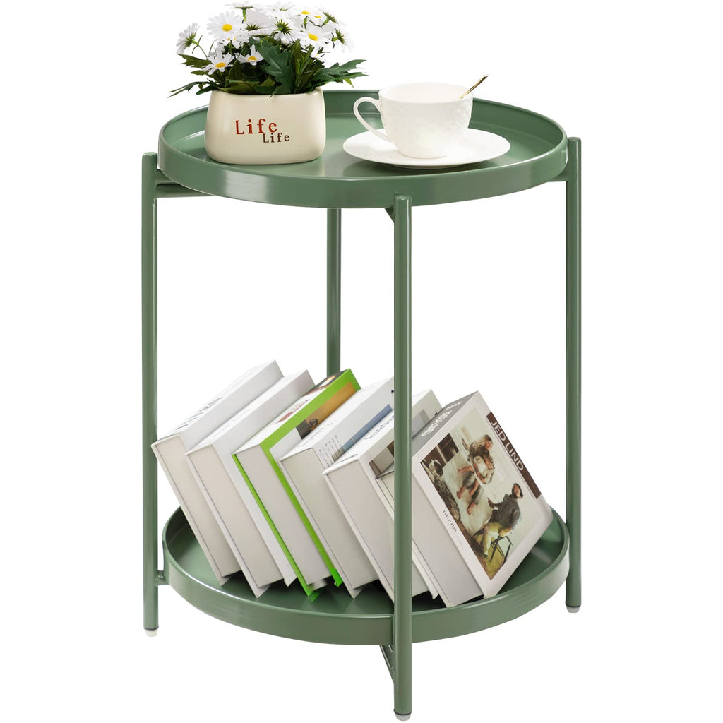 TeoKJ 2 Tier Gold Side Table, Folding Round Metal End Table Small Nightstand with Two Removable Tray for Bedroom Living Room Small Spaces Bedside Gold