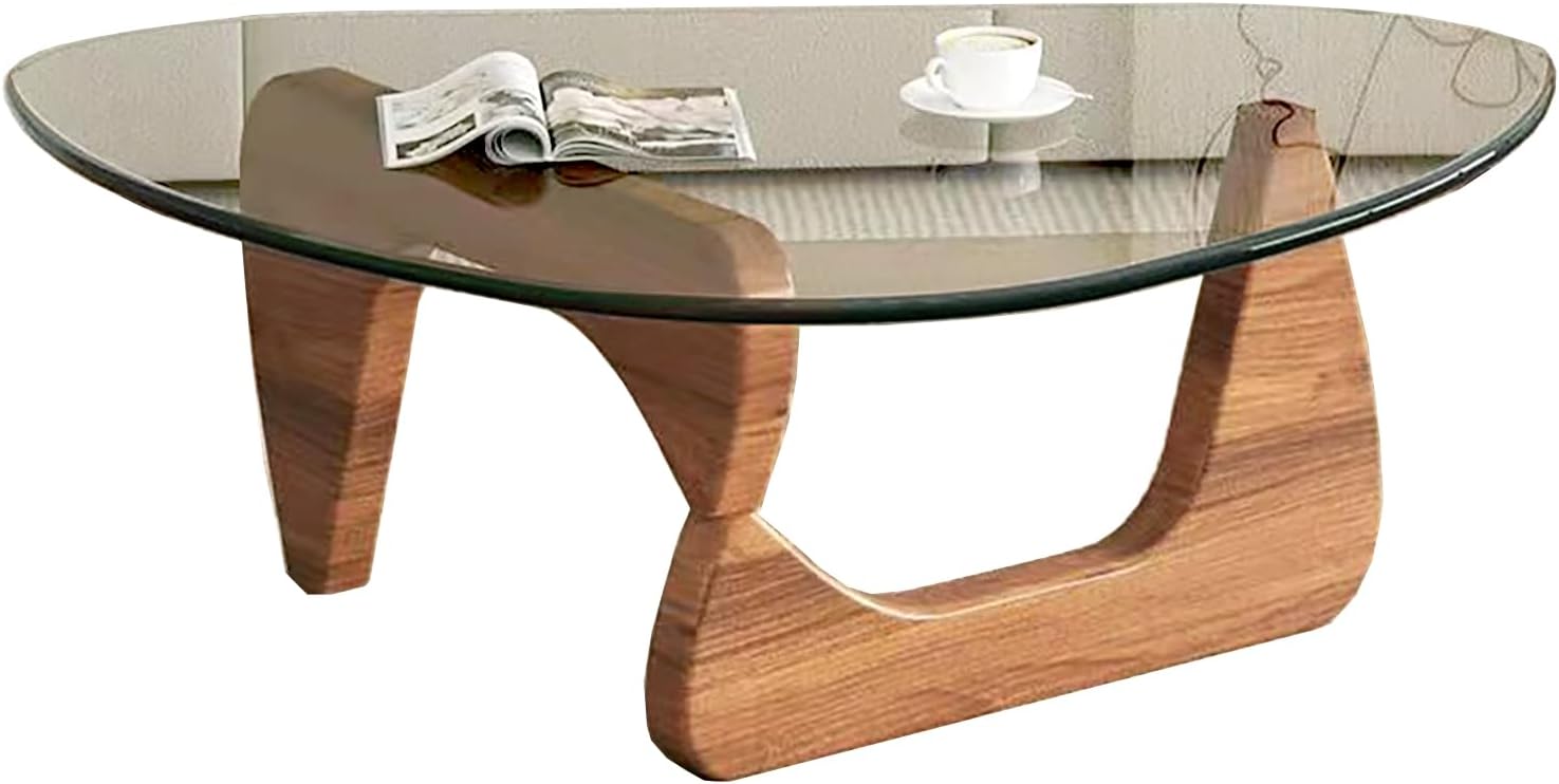 Modern Glass Coffee Table for Living Room, Small mid Century Coffee Table, Stylish Coffee Tables Suitable for Bedroom Living Room Reception Office Tables（Walnut/Transparent，Small）