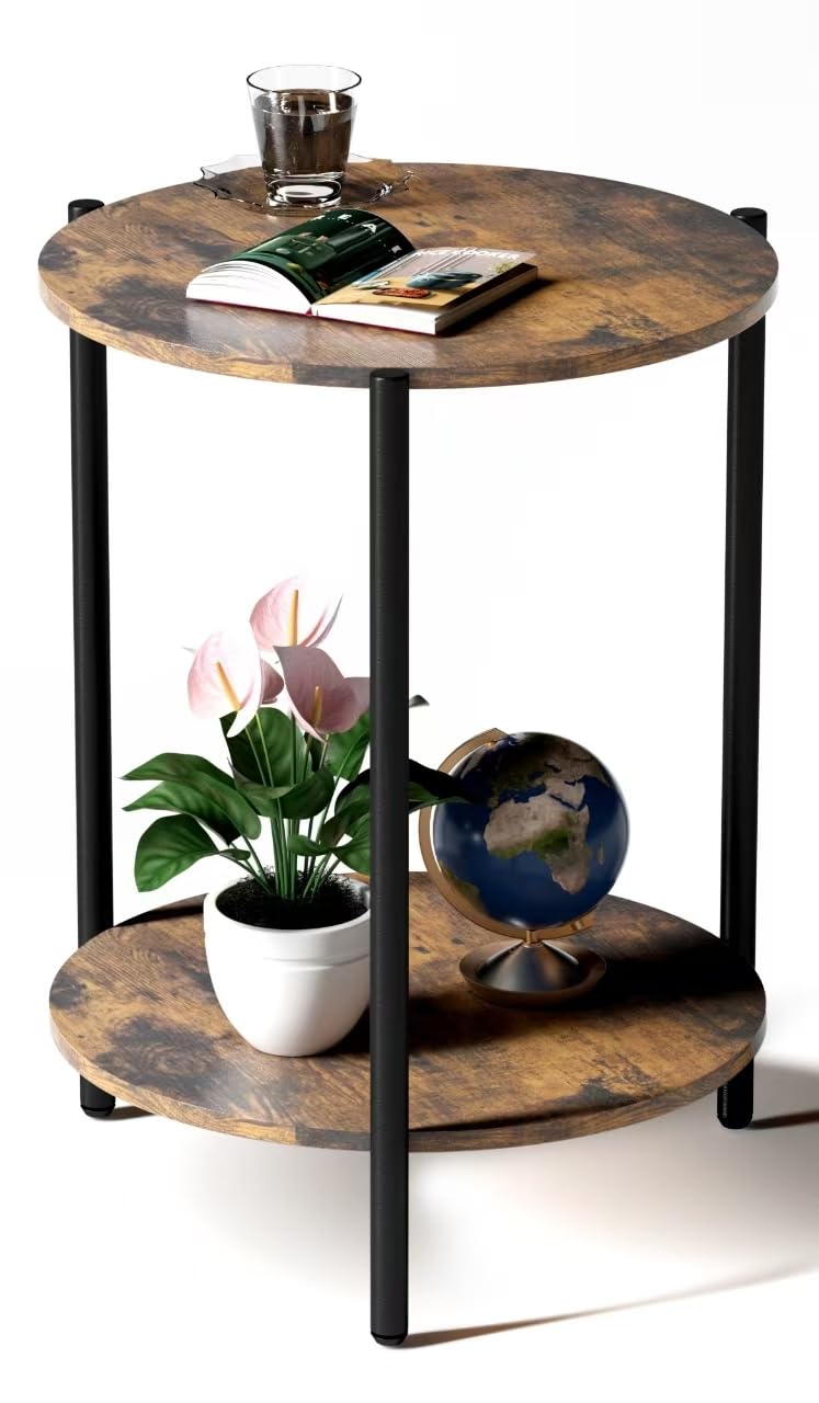 Round Coffee Table, 2-Tier 32.9" Circle Coffee Tables with Storage Wood Rustic Farmhouse Center Circular Coffee Table for Living Room Bedroom Balcony Office - Black