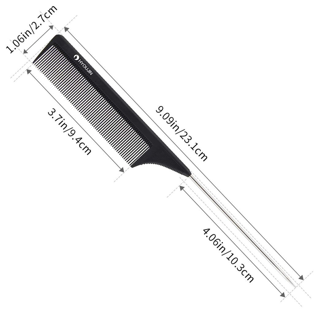 HYOUJIN Carbon Hair Rat Tail Combs Parting Rattail Combs Teasing Fine Tooth Comb Metal Hair Pick Detangling Combs for Women for Curly Hair Black