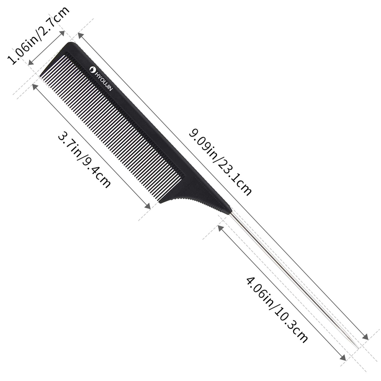 HYOUJIN Carbon Hair Rat Tail Combs Parting Rattail Combs Teasing Fine Tooth Comb Metal Hair Pick Detangling Combs for Women for Curly Hair Black