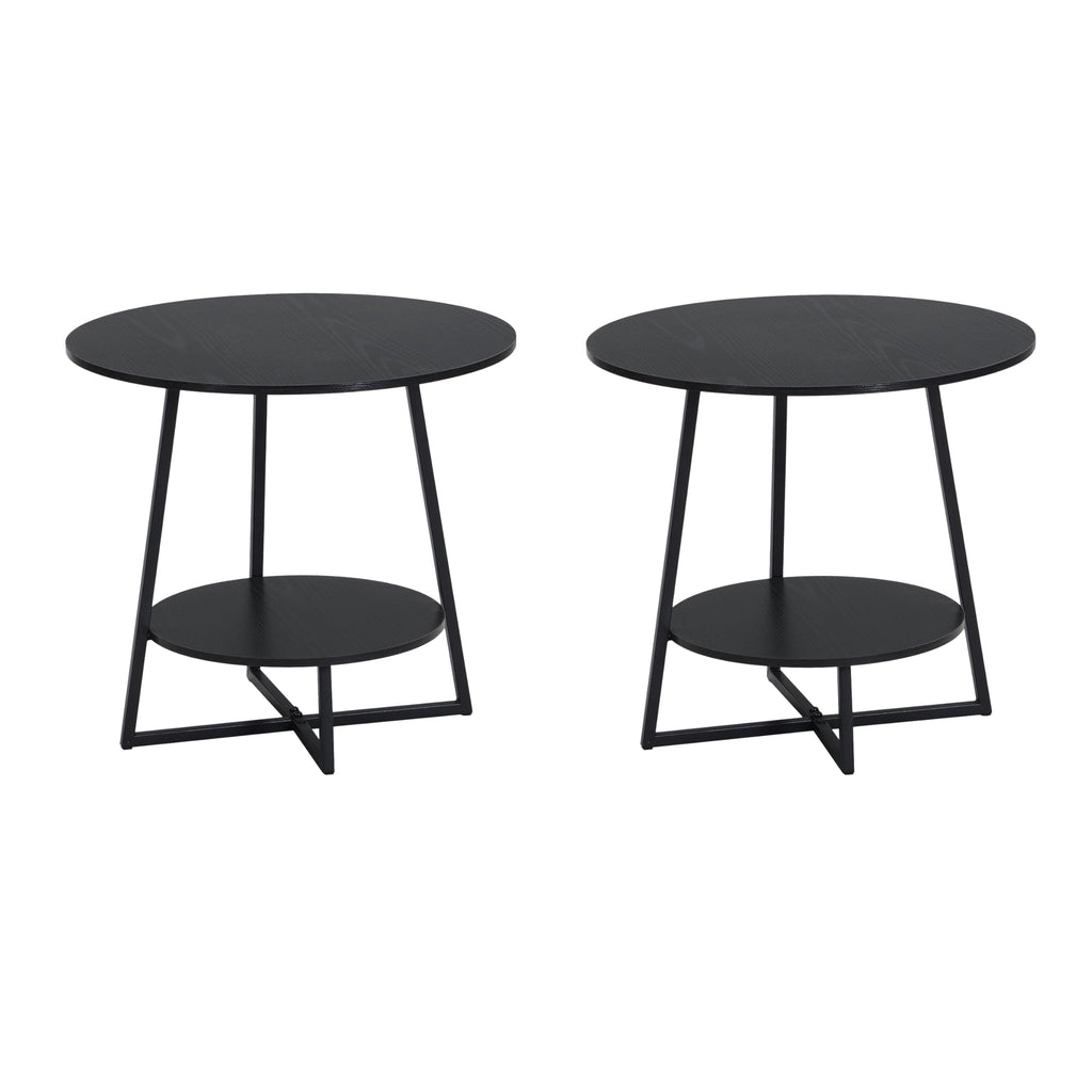 D&H FURNIMMT 20" Living Room Side Table for Small Spaces, 2 Tier Wood Top Round End Tables with Storage Shelf, Accent Sofa Table for Bedroom, Office, Sunroom, Balcony, Black
