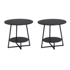 D&H FURNIMMT 20" Living Room Side Table for Small Spaces, 2 Tier Wood Top Round End Tables with Storage Shelf, Accent Sofa Table for Bedroom, Office, Sunroom, Balcony, Black