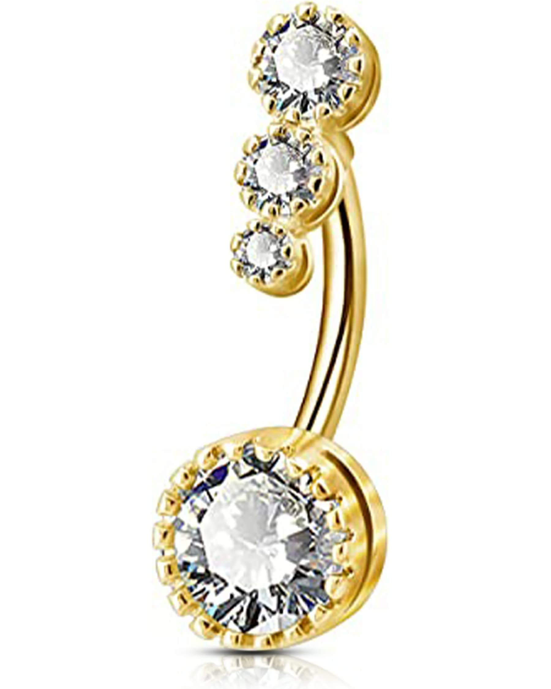 OUFER 316L Surgical Steel Belly Button Rings, Clear CZ Navel Rings, Belly Piercing Jewelry