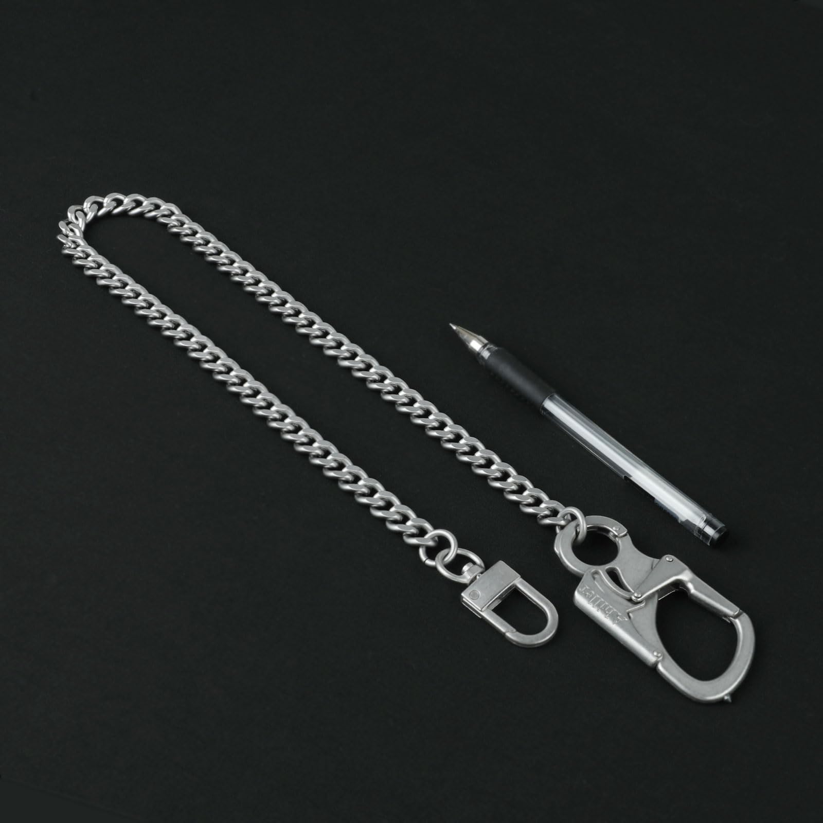Ahiller Men's Wallet & Key Chain with Tungsten Steel Taper, Heavy Duty Biker Wallet Chain for Jeans, Belt or Pocket (DK-Silver-1PCS)