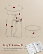 VASAGLE Side Table with Charging Station, Round End Table with Fabric Basket, Nightstand with Power Outlets, USB Ports, for Living Room, Bedroom, Modern, Matte White and Camel Brown ULET228W01