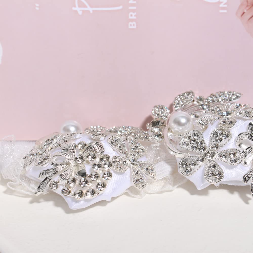 ست مچ‌بند وانلیان با مروارید و نگین، ست گل سینه و گل یقه برای عروسی، مهمانی فارغ‌التحصیلی، مهمانی (نقره‌ای سفید، ۲ قطعه)