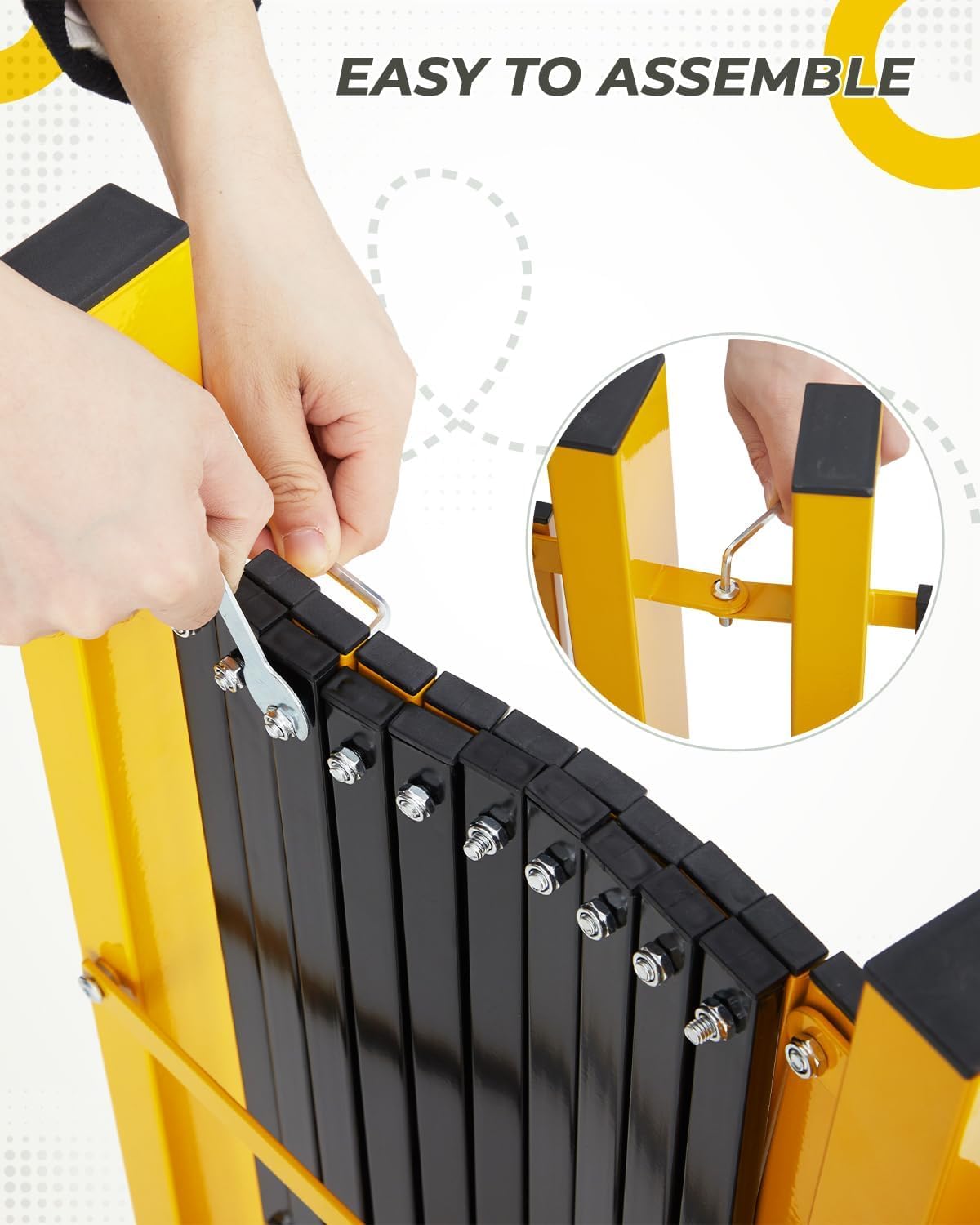 Expandable Safety Barricade, 23FT Portable Folding Security Barrier Gate, Retractable Adjustable Metal Barricades, Traffic Crowd Control Fence, for Outdoor, Industrial or Residential Use