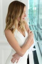 Mariell Rose Gold Crystal Rhinestone Cuff Bridal Bracelet, 1-Row Fashion Bangle for Weddings and Prom