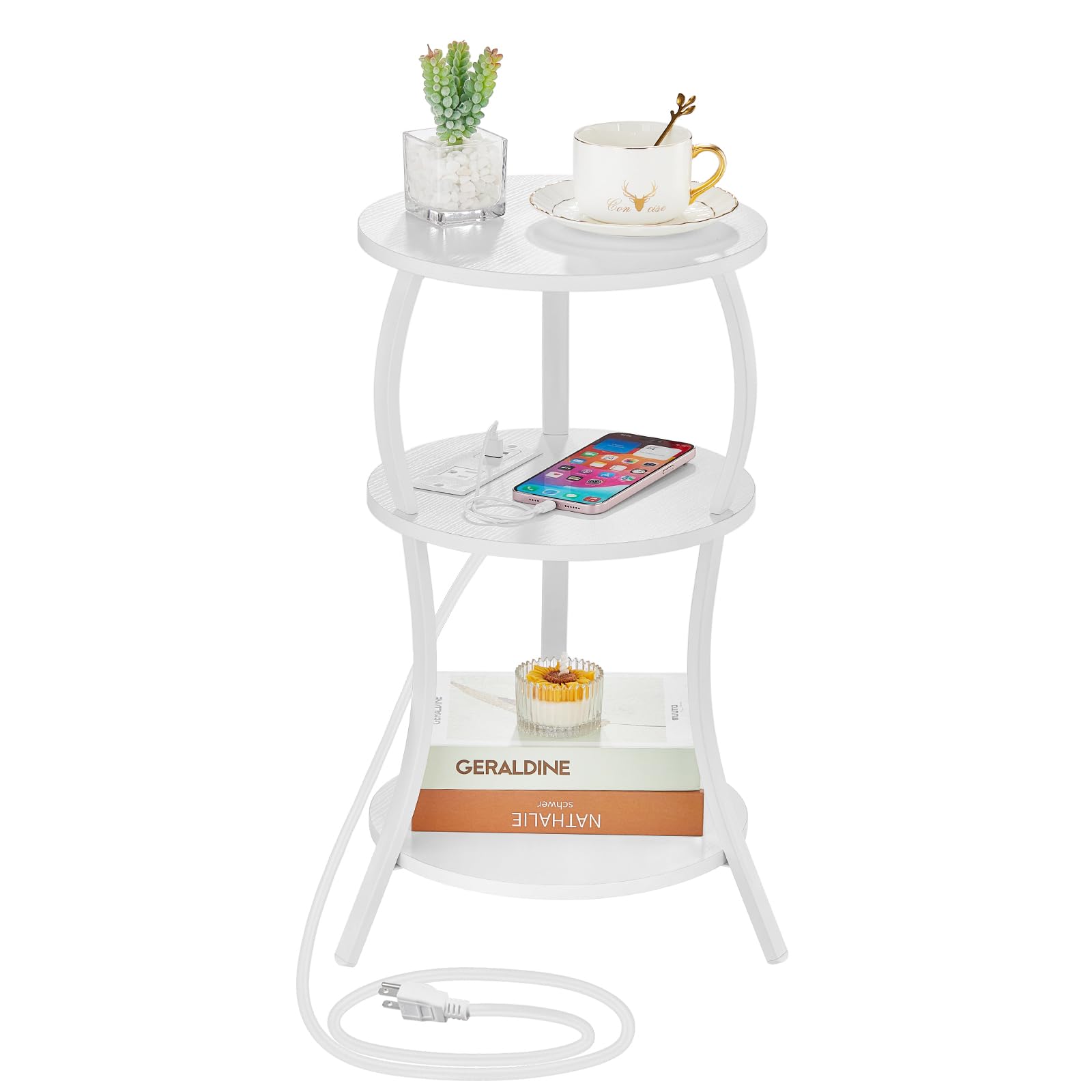 Vintage Small Round Side Table, 3-Tier Slim Waist Circular End Table with Storage Shelf, Compact Tea Sofa Table, Round Corner Coffee Table Nightstand for Living Room Bedroom Small Spaces,Rustic Brown