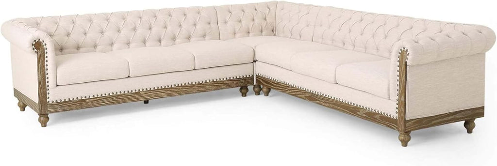 Merax Chesterfield Sofa, Retro Upholstered 6 Seater Rolled Arm Couch for Living Room Bedroom Office, Beige