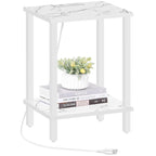 TUTOTAK End Table with Charging Station, Side Table with USB Ports and Outlets, Nightstand, 2-Tier Storage Shelf, Sofa Table for Small Space TB01BB040