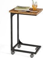 Fixwal TV Tray, C Table, C Shaped Side Table with Wheels for Couch, Coffee Tables for Living Room Sofa End Table, Bedside Table for Bedroom, Rustic Brown