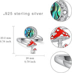 Moon Mushroom Ring for Women,925 Sterling Silver Magical Red Mushroom Rings Moon Phase Open Rings,Anniversary Birthday Gifts for Women Teen Mom