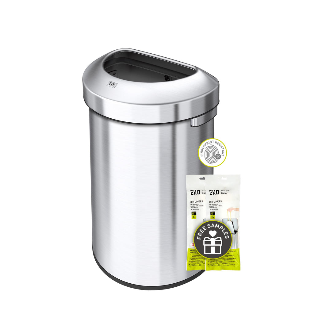 EKO Urban 24 Gallon Round Stainless Steel Open Top Waste Bin, Tall Commercial Trash Can for Indoor/Outdoor, Extra Large Metal Garbage Bin for Office, Restaurant, Restroom, 90L